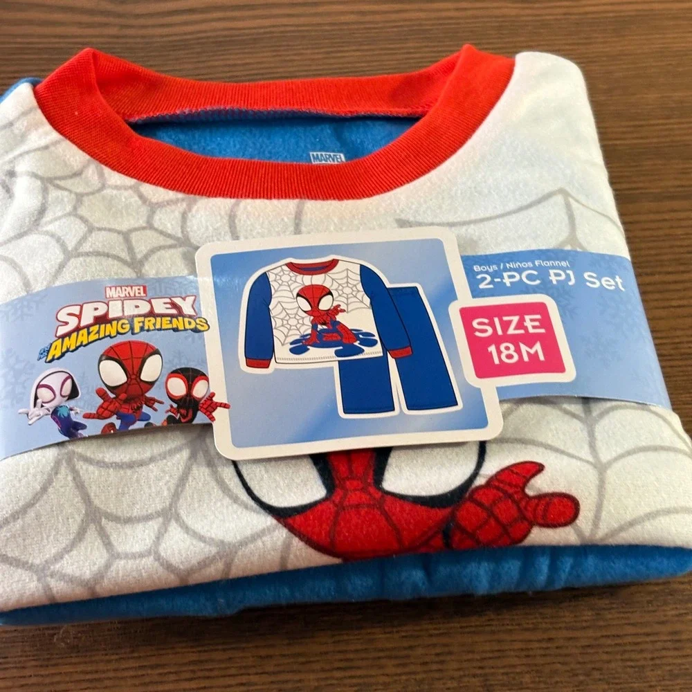 Marvel Spiderman Spidey Amazing Friends PJ Set Boys 18M Blue NEW Flannel Pajamas